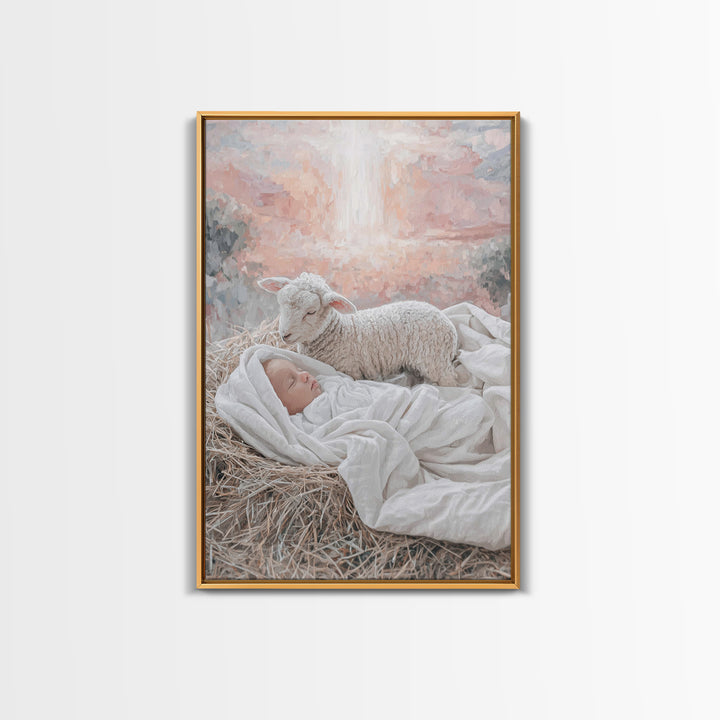 Divine Dawn Rest | Framed Canvas Print | Christian Art Canvas | Jesus Christmas Art | Christian Wall Art | Modern Christian Art | Christmas