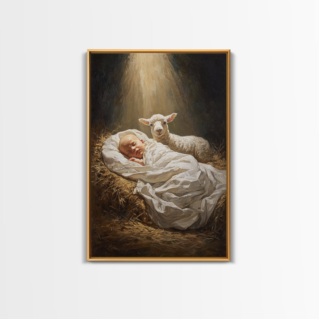 Heaven’s Gentle Ray – Framed Canvas Print – Christian Christmas Art – Jesus Painting – Christian Art Canvas – Christmas Wall Art – Modern C