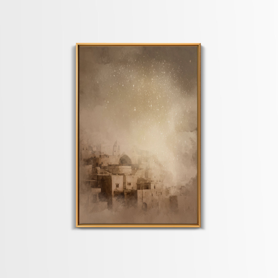 Holy City Morn – Framed Canvas Print – Christian Art Print – Christmas Canvas Wall Art – Christian Christmas Decorations – Christian Wall A