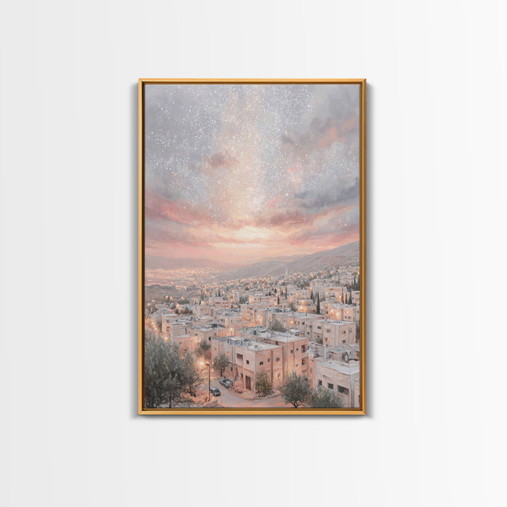 Dawn Over Bethlehem, Framed Canvas Print, Christmas Wall Art, Christian Art Print, Christian Christmas Art, Modern Christian Painting, Chri