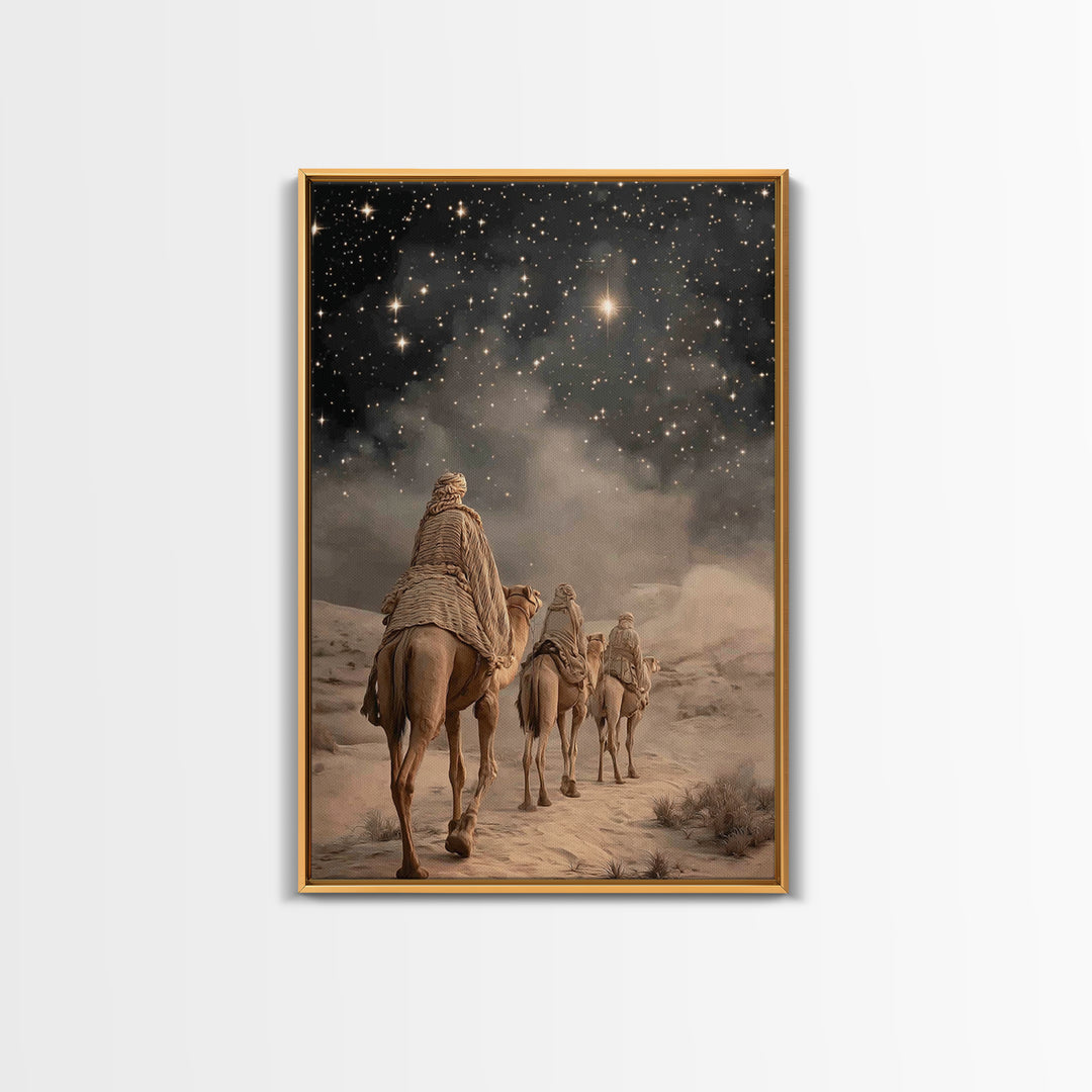 Night Star Path – Framed Canvas Print – Christian Christmas Art – Christian Wall Art – Christian Art Canvas – Jesus Painting – Christmas Ar