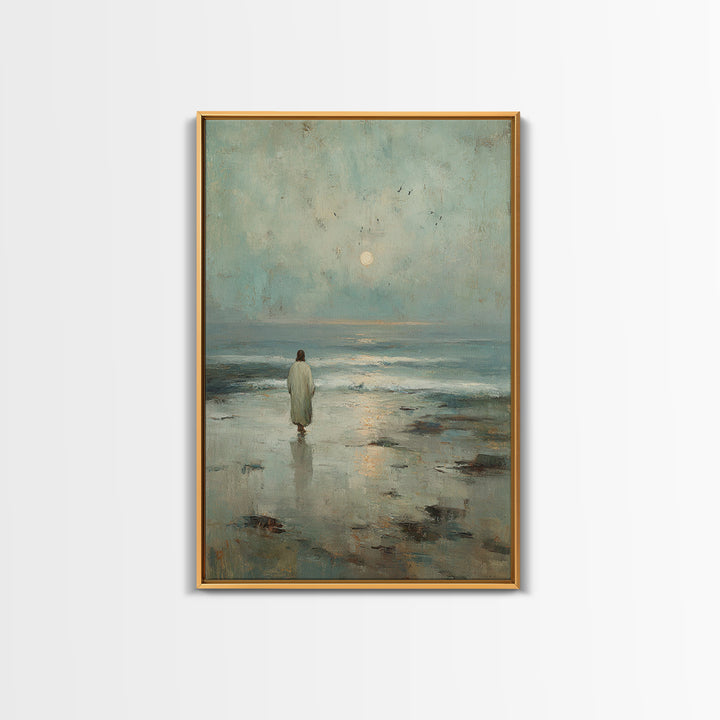 Dawn Walk – Framed Canvas Print – Christian Wall Art – Jesus Painting – Christian Art Canvas – Modern Christian Art – Subtle Christian Art
