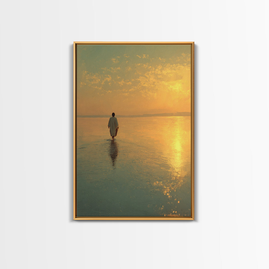 Sunlit Path – Framed Canvas Print – Jesus Painting – Christian Wall Art – Christian Art Canvas – Modern Christian Painting – Christian Art