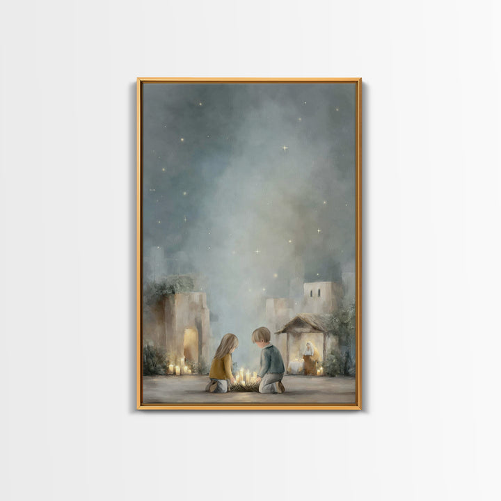 Starry Nativity – Framed Canvas Print – Christian Christmas Art – Christmas Art – Christian Art Canvas – Framed Christmas Art – Christian W