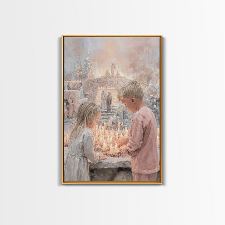 Starry Vigil – Framed Canvas Print – Christian Wall Art – Christian Christmas Art – Jesus Christmas Art – Christian Art Canvas – Christmas