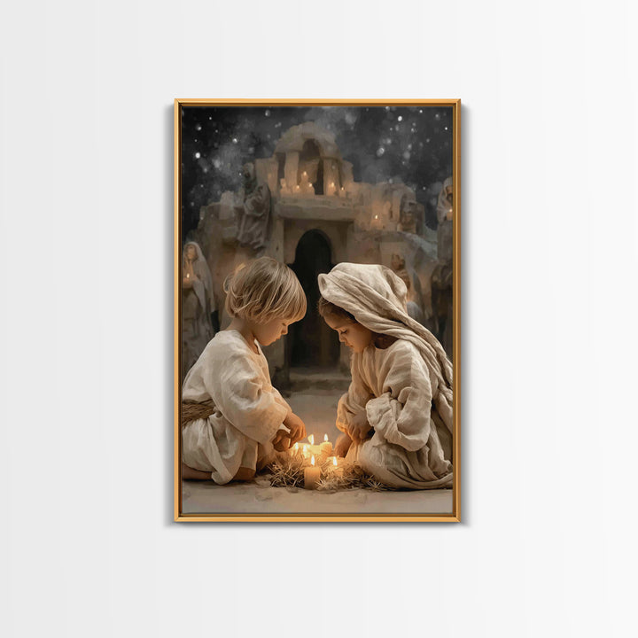 Holy Night Prayer – Framed Canvas Print – Christian Art Canvas – Christian Christmas Decor – Jesus Christmas Art – Christmas Art Prints – C