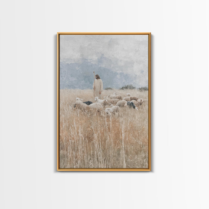 Quiet Meadow Shepherd – Framed Canvas Print – Christian Art Canvas – Jesus Painting – Christian Decor For Home – Large Christian Painting –