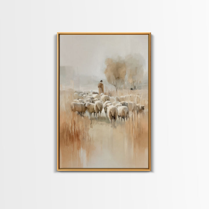 Golden Pasture Calm – Framed Canvas Print – Christian Art Canvas – Christian Wall Art – Christian Painting – Large Christian Art – Subtle C