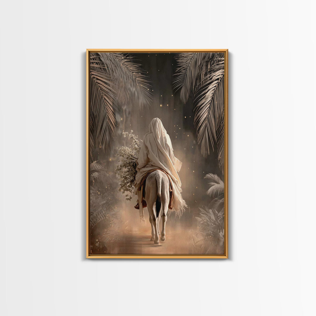 Night Palm Reverence – Framed Canvas Print – Christian Wall Art – Large Jesus Painting – Christian Art Print – Christmas Art Work – Christi