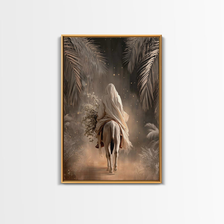 Night Palm Reverence – Framed Canvas Print – Christian Wall Art – Large Jesus Painting – Christian Art Print – Christmas Art Work – Christi
