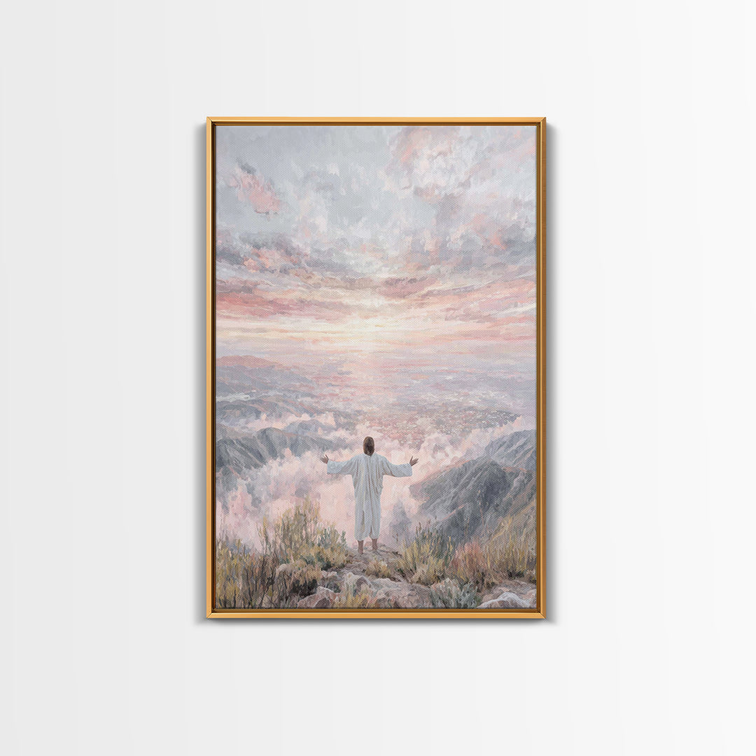 Dawn Summit Prayer – Framed Canvas Print – Christian Art Canvas – Jesus Painting – Christian Christmas Art – Christian Wall Art – Christmas