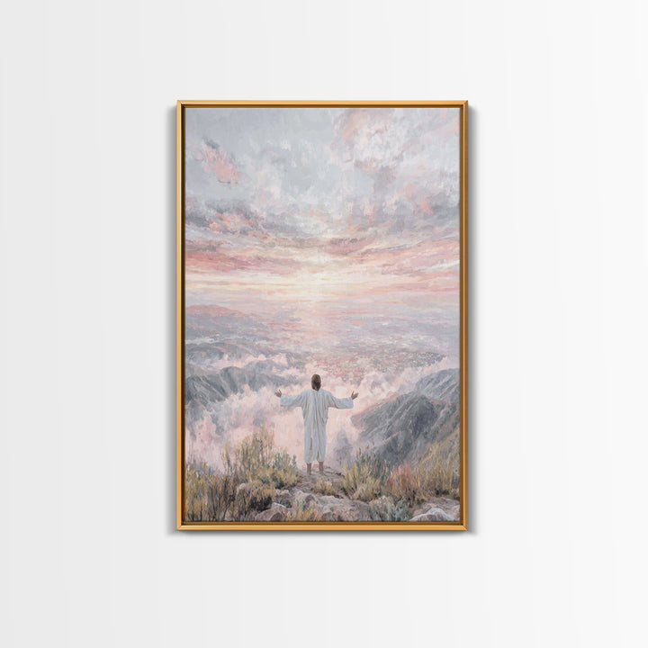 Dawn Summit Prayer – Framed Canvas Print – Christian Art Canvas – Jesus Painting – Christian Christmas Art – Christian Wall Art – Christmas
