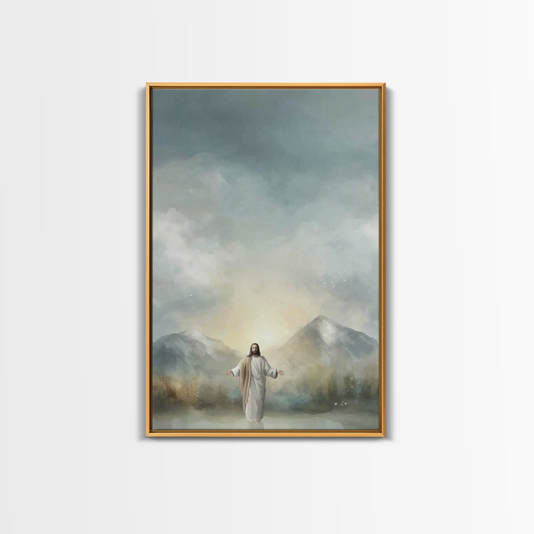 Mountain Light Mercy – Framed Canvas Print – Jesus Painting – Christian Wall Art – Christian Art Print – Christmas Art – Christian Decorati