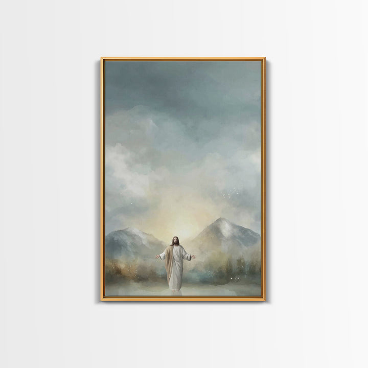 Mountain Light Mercy – Framed Canvas Print – Jesus Painting – Christian Wall Art – Christian Art Print – Christmas Art – Christian Decorati