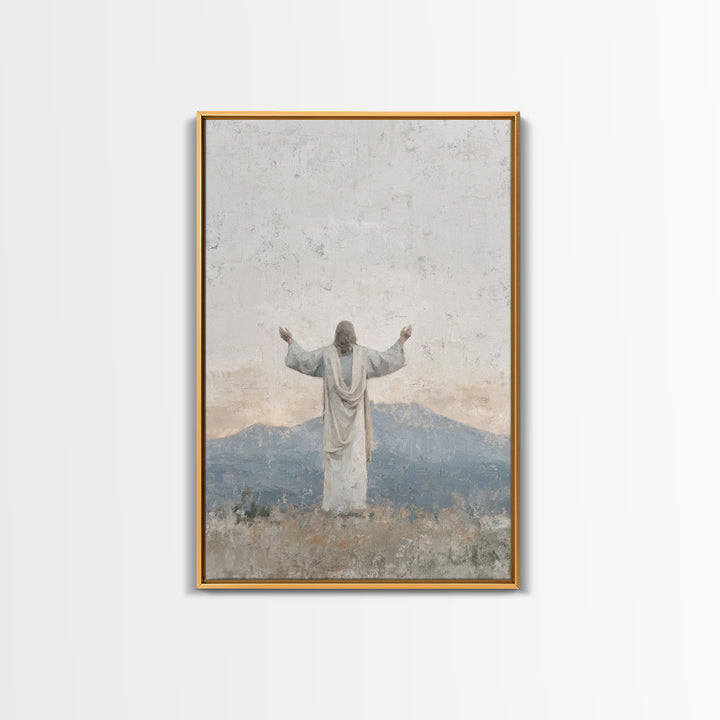 Silent Peak Devotion – Framed Canvas Print – Christian Art Canvas – Jesus Wall Art – Subtle Christian Art – Christmas Art Work – Christian