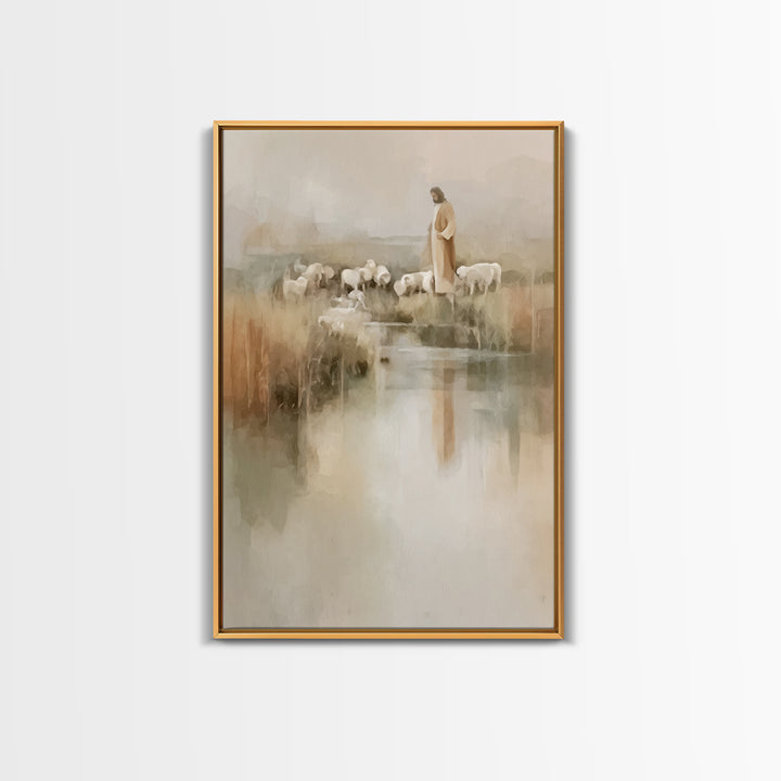 Quiet Shepherd Peace, Framed Canvas Print, Christian Wall Art, Jesus Painting, Christian Art Canvas, Subtle Christian Art, Christian Gift