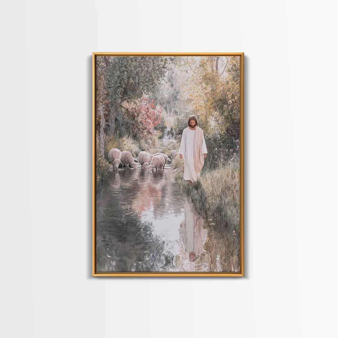 Pastoral Stream Light | Framed Canvas Print | Jesus Wall Art | Christian Art Painting | Subtle Christian Paintings | Christian Decor | Chri