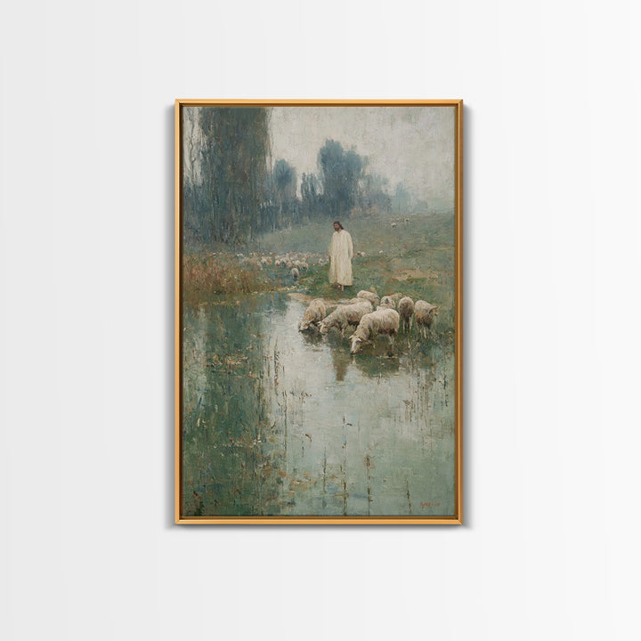 Gentle Meadow Guide – Framed Canvas Print – Subtle Christian Art – Jesus Wall Art – Christian Art Canvas – Christian Gift – Christian Art P