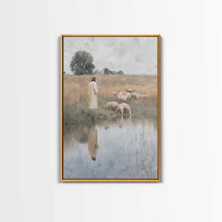 Fieldside Shepherd Hope | Framed Canvas Print | Christian Wall Art | Jesus Art Print | Christian Art Canvas | Modern Christian Art | Christ