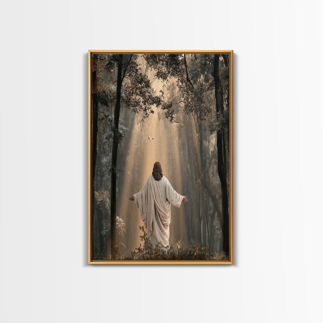 Radiant Forest Grace – Framed Canvas Print – Christian Art Canvas – Christian Wall Art – Jesus Painting – Large Christian Painting