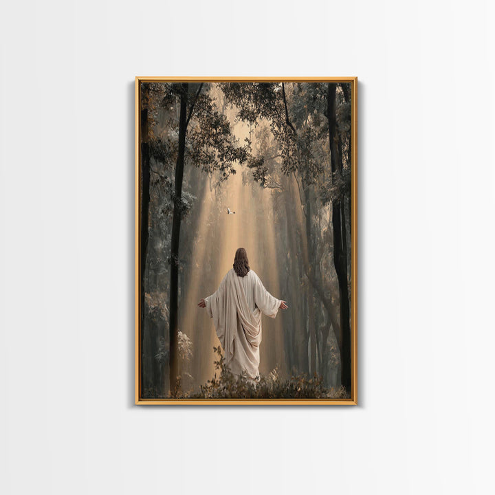 Radiant Forest Grace – Framed Canvas Print – Christian Art Canvas – Christian Wall Art – Jesus Painting – Large Christian Painting