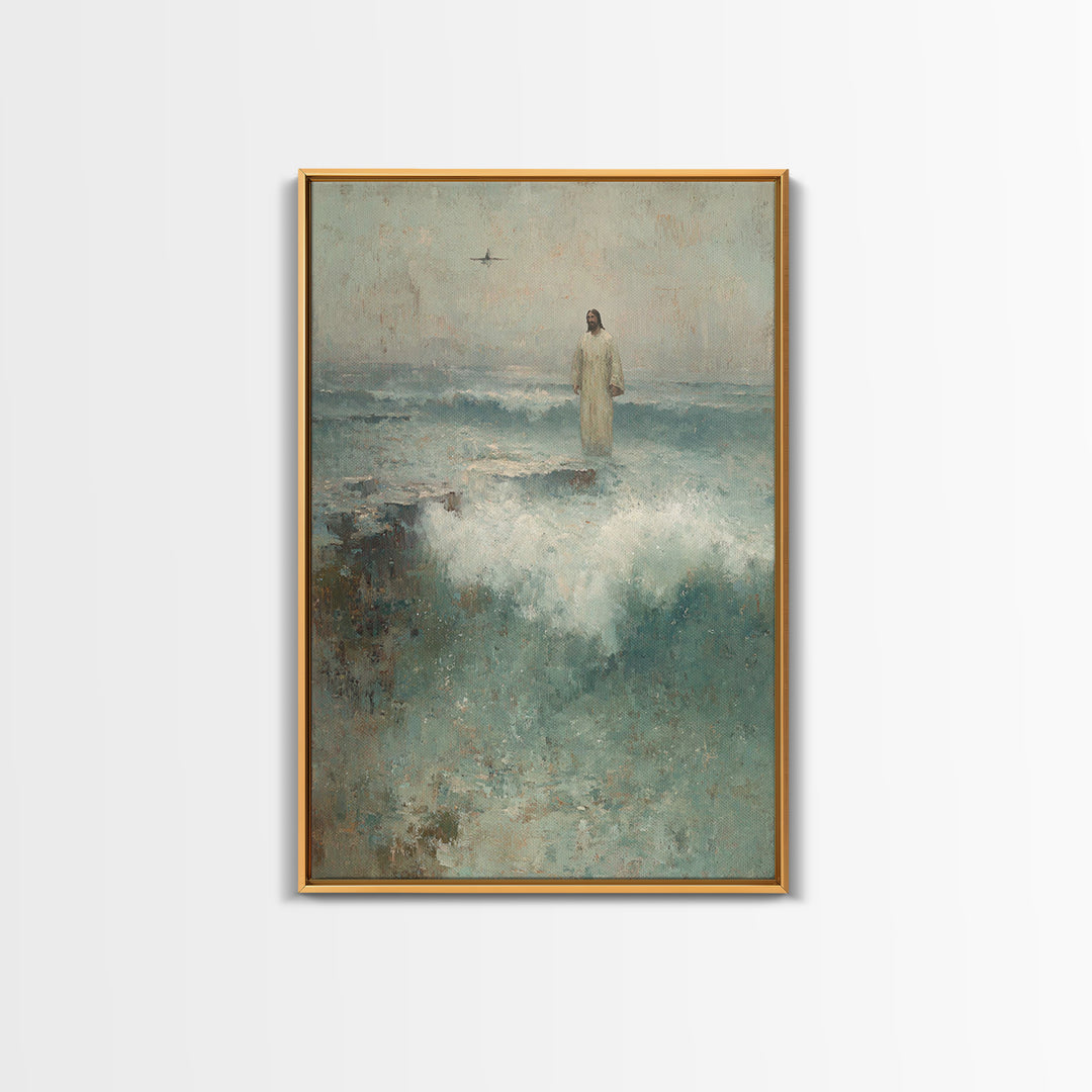 Sea of His Calm, Framed Canvas Print, Jesus Painting, Christian Wall Art, Christian Art Canvas, Vintage Christian Art