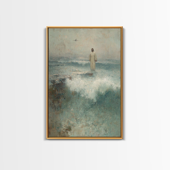 Sea of His Calm, Framed Canvas Print, Jesus Painting, Christian Wall Art, Christian Art Canvas, Vintage Christian Art