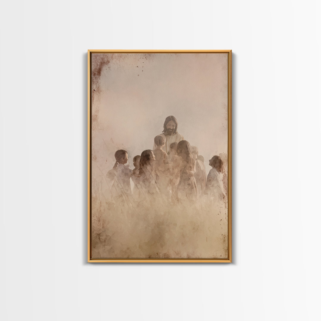 Children of Heaven, Framed Canvas Print, Christian Art Canvas, Christian Wall Art, Jesus Painting, Christian Art Prints