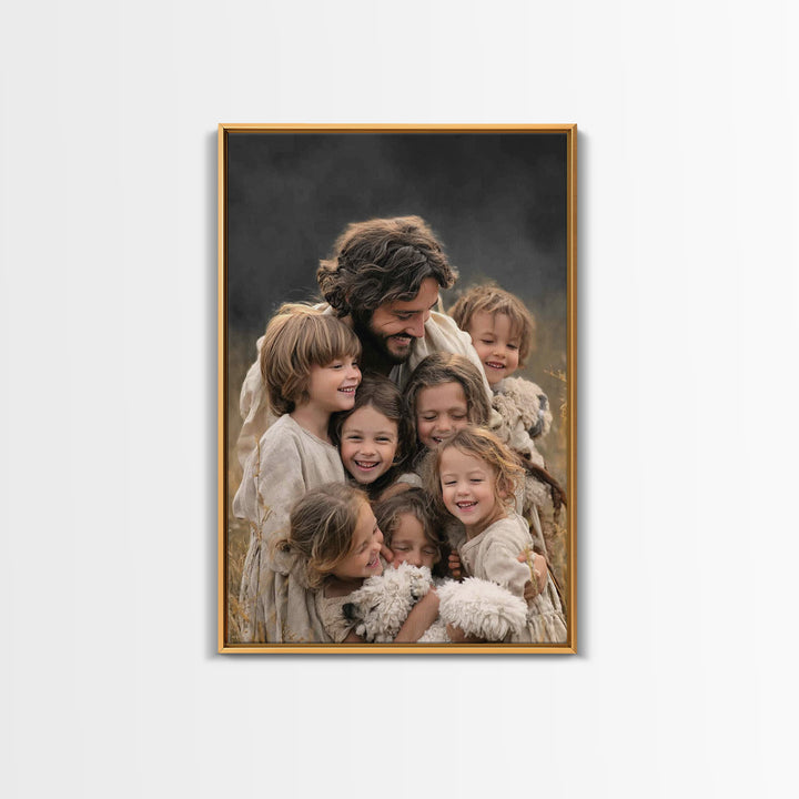 Laughter of the Lambs | Framed Canvas Print | Jesus Painting | Christian Art Canvas | Christian Wall Art | Christian Decor