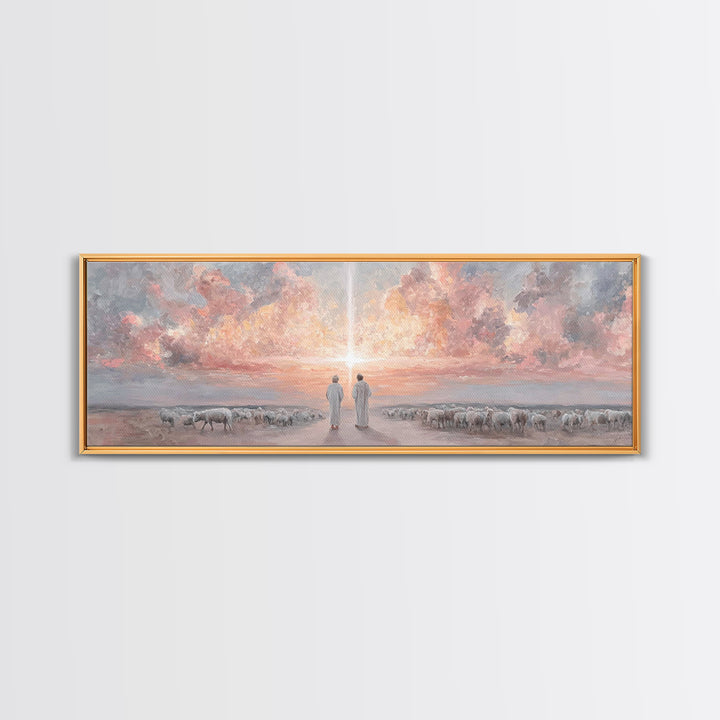 Soft Meadow Grace, Framed Canvas Print, Christian Wall Art, Panoramic Painting, Christian Art Canvas, Jesus Christmas Art, Christian Painti