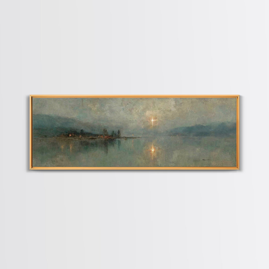 Midnight Bethlehem Light – Framed Canvas Print – Panoramic Art – Christian Wall Art – Christian Art Canvas – Christmas Art – Modern Christi