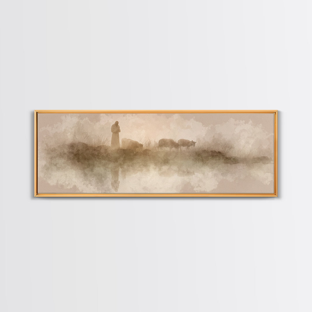 Silent Morning Watch – Framed Canvas Print – Panoramic Print – Christian Art Canvas – Jesus Painting – Christian Art