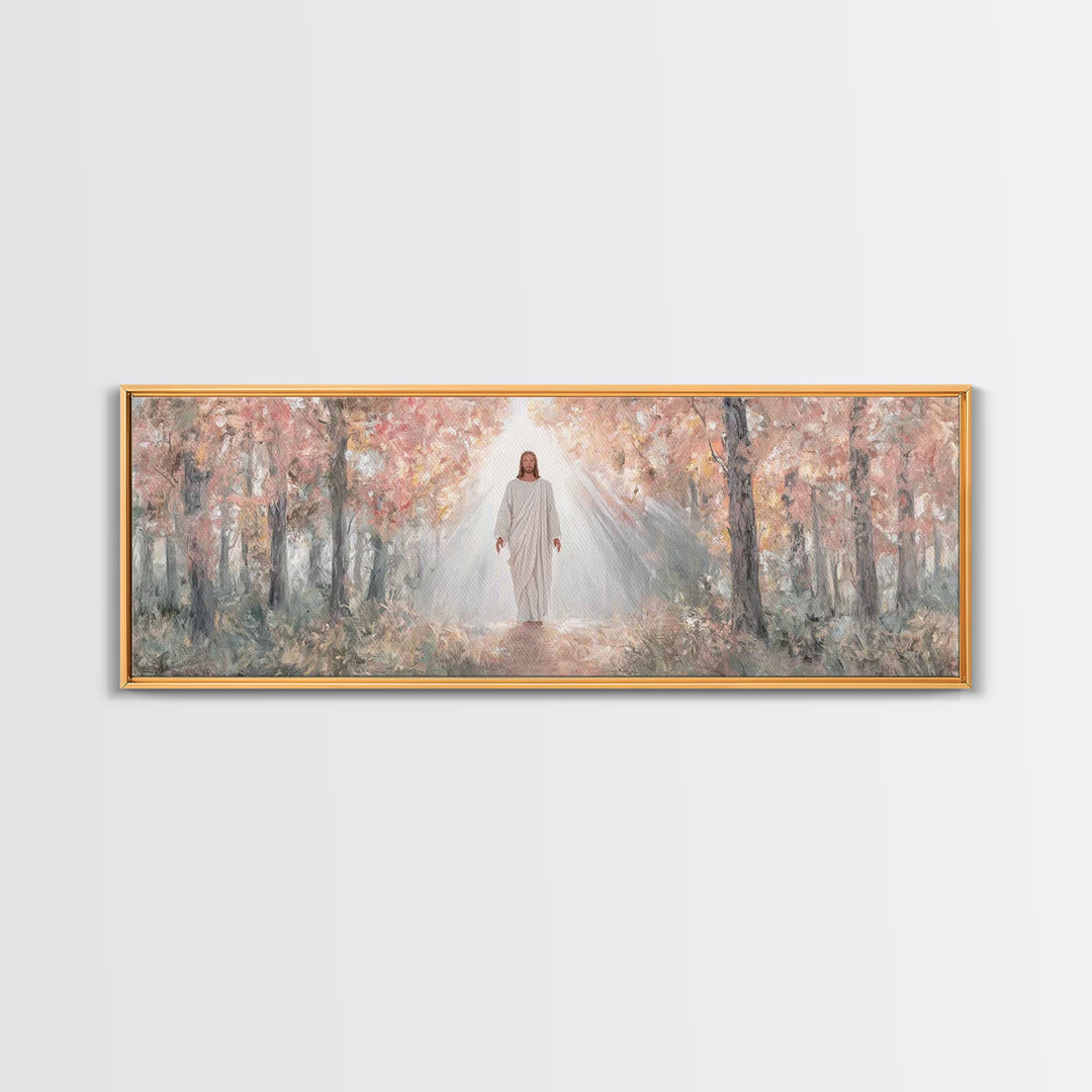 Radiant Savior Path, Framed Canvas Print, Christian Wall Art, Jesus Painting, Panoramic Art, Christmas Wall Art