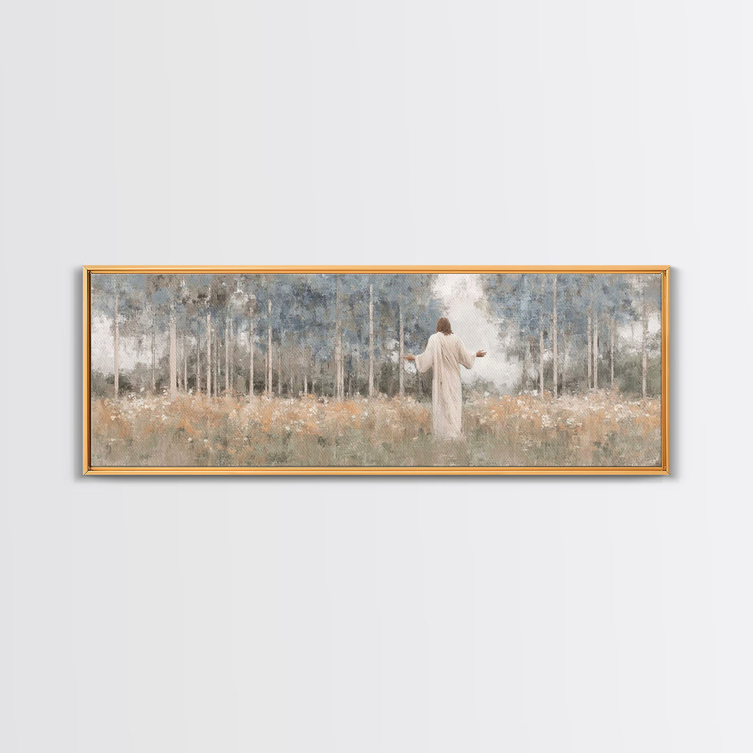 Garden Of Grace | Framed Canvas Print | Christian Art Canvas | Panoramic Print | Jesus Painting | Christian Decor