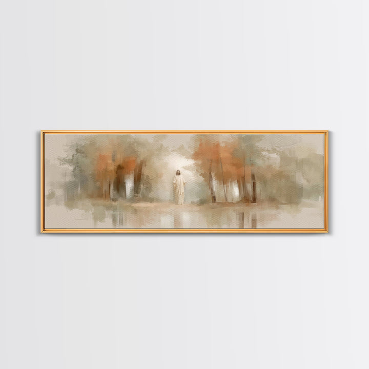 Autumn Light Divine | Framed Canvas Print | Christian Wall Art | Panoramic Wall Art | Jesus Painting | Christian Art Canvas