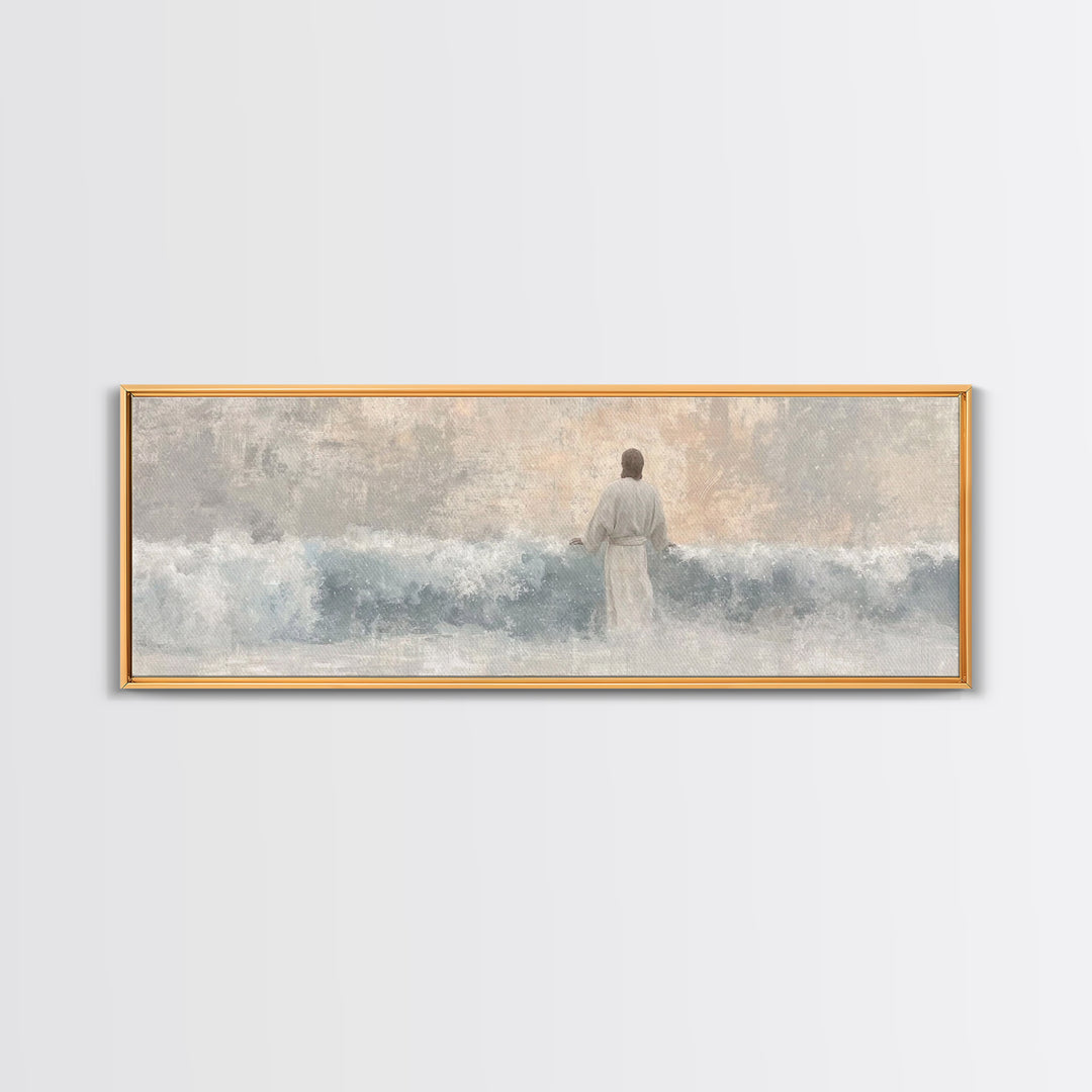 Waves Of Salvation – Framed Canvas Print – Christian Art – Jesus Canvas Art – Panoramic Wall Art – Christian Painting – Christian Gift Idea