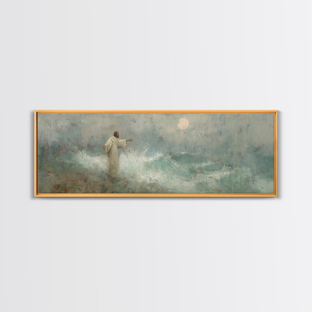 Ocean Of Peace, Framed Canvas Print, Jesus Painting, Christian Wall Art, Panoramic Print, Christian Art Canvas, Christian Christmas Art