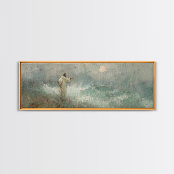 Ocean Of Peace, Framed Canvas Print, Jesus Painting, Christian Wall Art, Panoramic Print, Christian Art Canvas, Christian Christmas Art