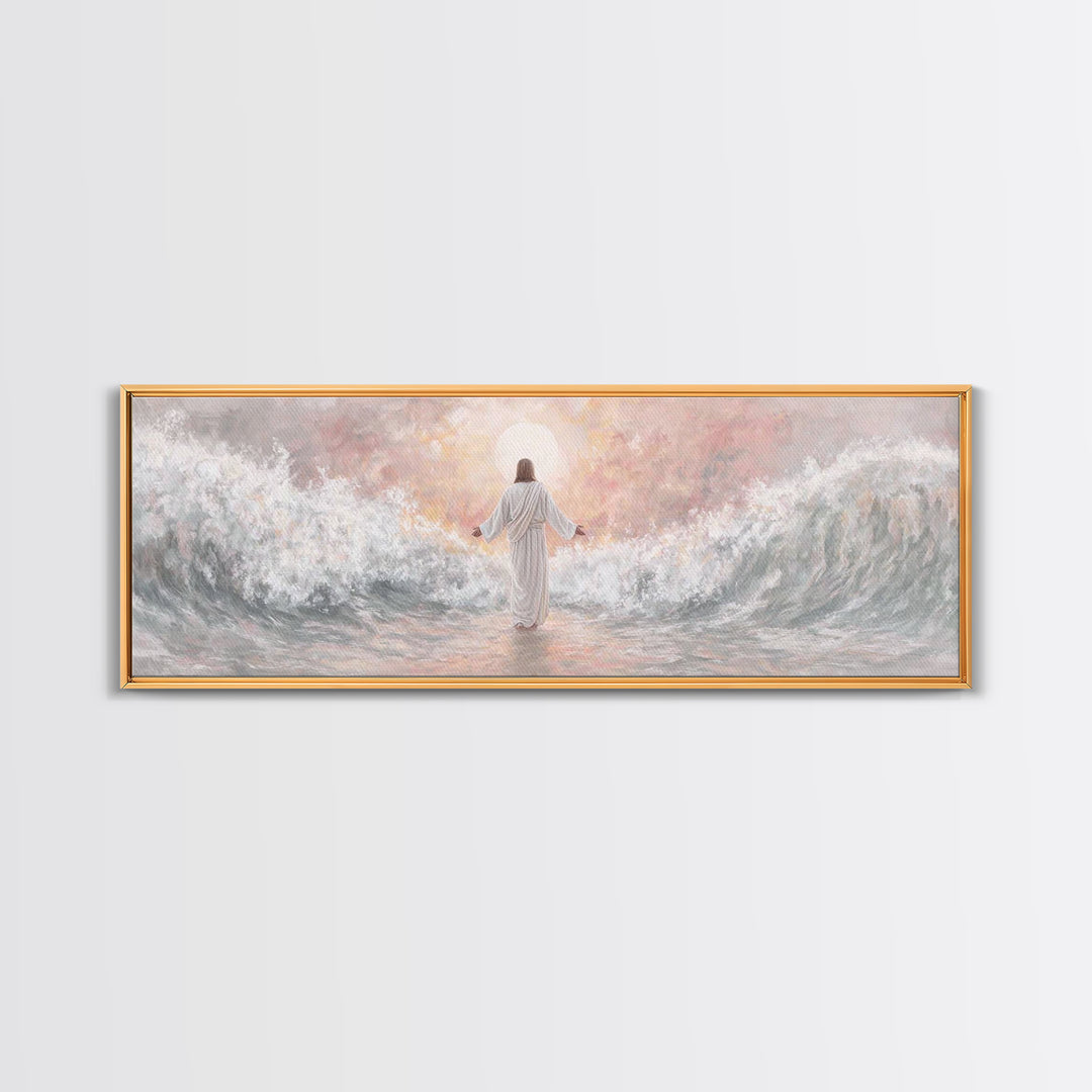 Morning Tide Mercy | Framed Canvas Print | Christian Art | Jesus Painting | Panoramic Frame | Christian Wall Art | Modern Christian Art