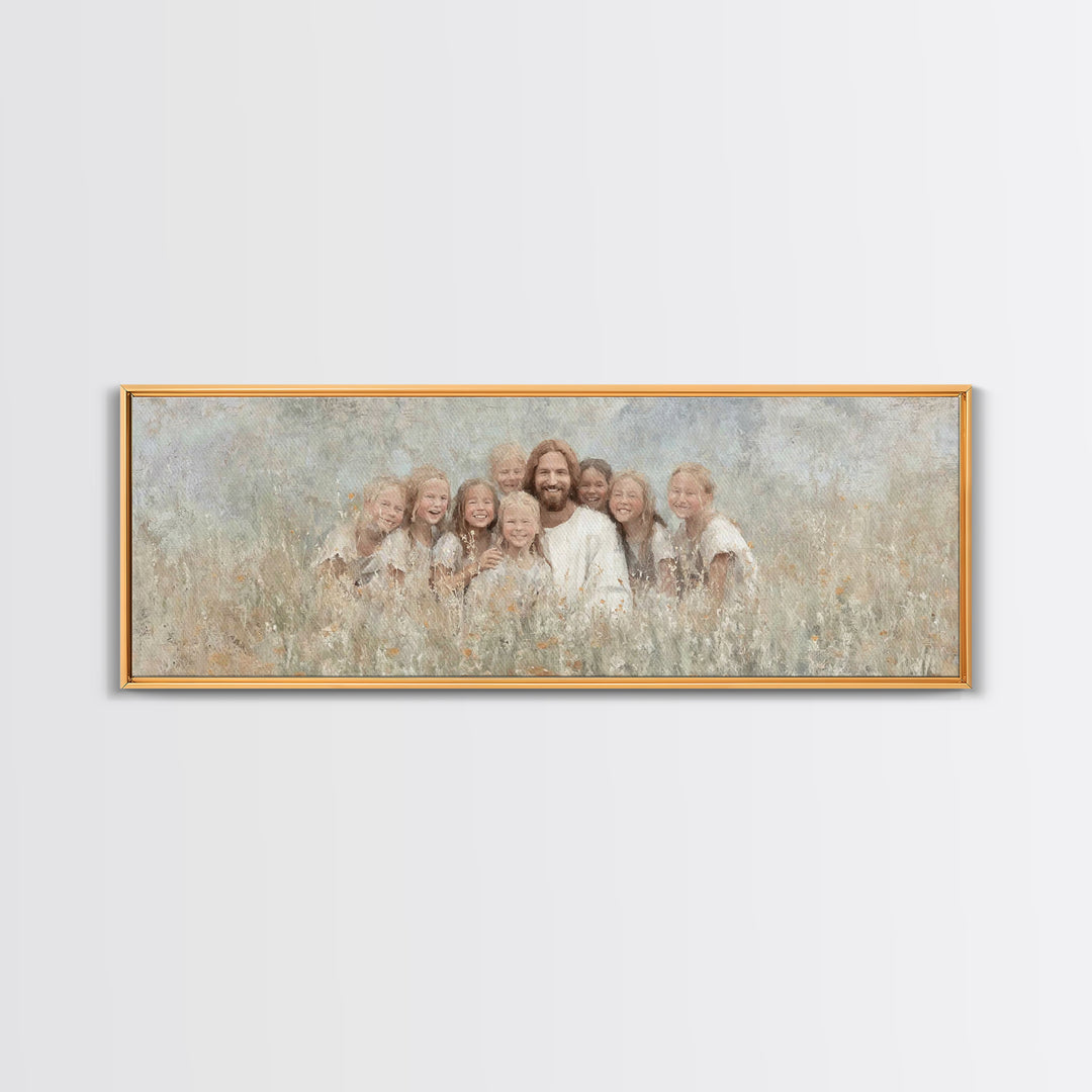 Garden Joy Light | Framed Canvas Print | Christian Art Print | Jesus Canvas Art | Panoramic Wall Art | Christian Painting | Christian Decor