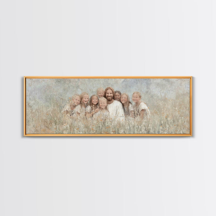 Garden Joy Light | Framed Canvas Print | Christian Art Print | Jesus Canvas Art | Panoramic Wall Art | Christian Painting | Christian Decor
