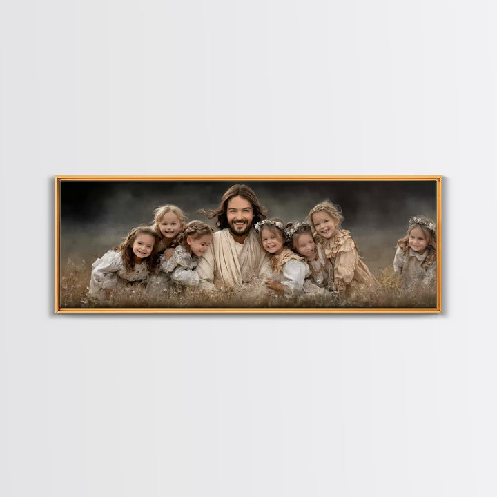 Fields Of His Children – Framed Canvas Print – Christian Wall Art – Panoramic Art – Jesus Painting – Christian Art Canvas – Christian Gift