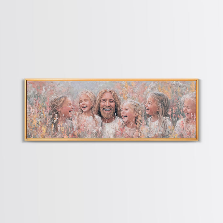 Fields Of Delight, Framed Canvas Print, Christian Art Canvas, Panoramic Wall Art, Jesus Painting, Christian Decorations, Modern Christian A