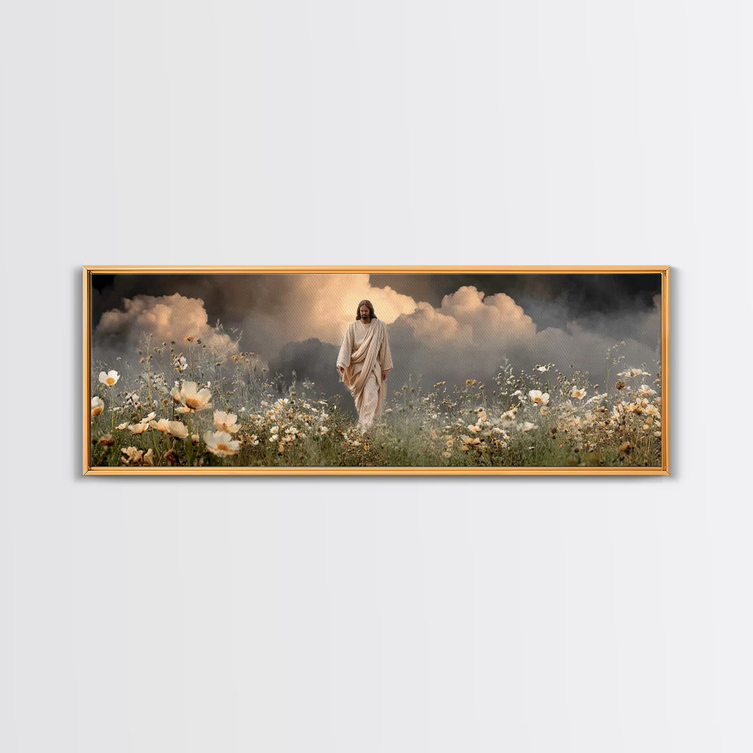 Dawn Of Mercy, Framed Canvas Print, Panoramic Frame, Jesus Painting, Christian Art Canvas, Christian Wall Art, Minimalist Christian Art, Ch