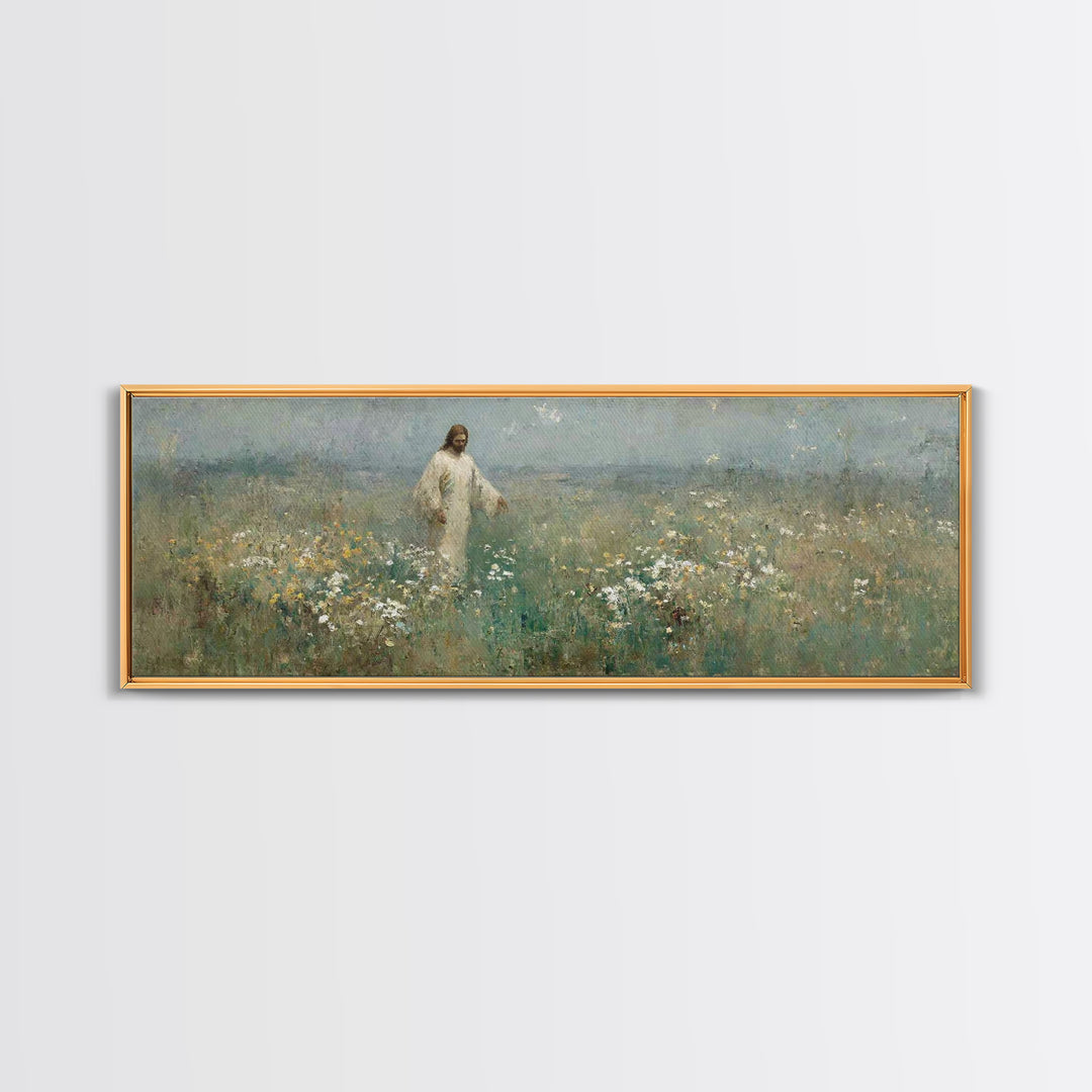 Quiet Bloom Path | Framed Canvas Print | Panoramic Painting | Christian Art | Christian Art Canvas | Jesus Painting | Christian Wall Art |