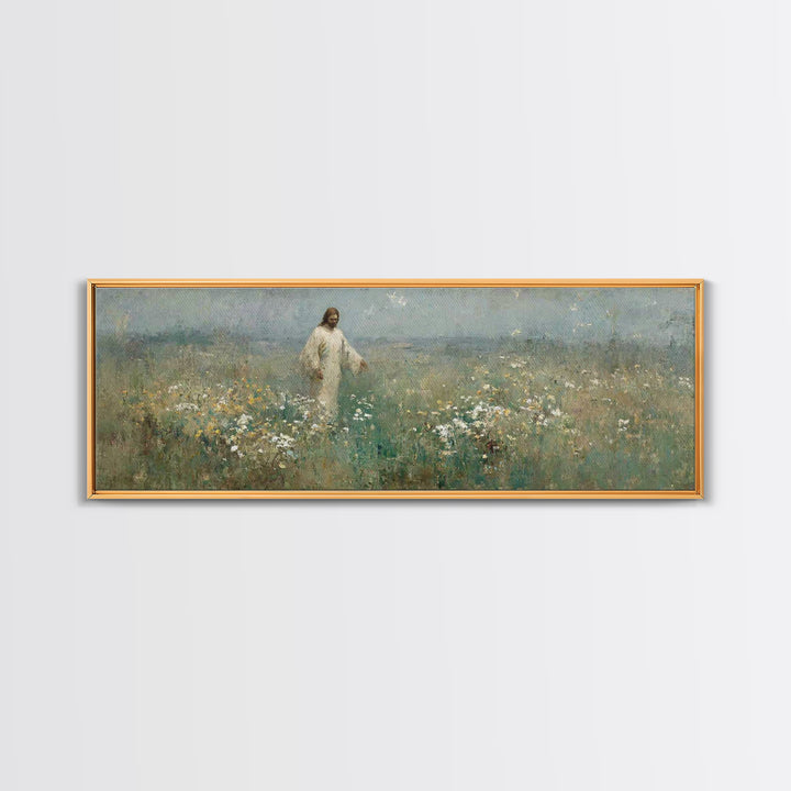 Quiet Bloom Path | Framed Canvas Print | Panoramic Painting | Christian Art | Christian Art Canvas | Jesus Painting | Christian Wall Art |