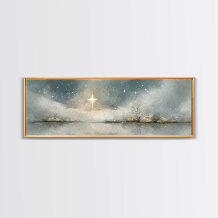 Heavenly Night | Framed Canvas Print | Panoramic Print | Christian Art | Christmas Wall Art | Christian Art Canvas | Christian Christmas De