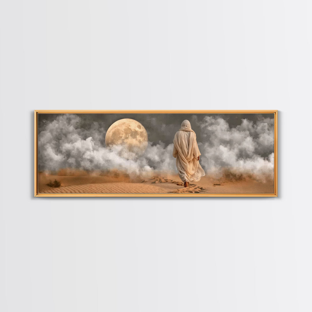 Midnight Pilgrim – Framed Canvas Print – Panoramic Painting – Jesus Painting – Christian Art Canvas – Christian Wall Art – Vintage Christia