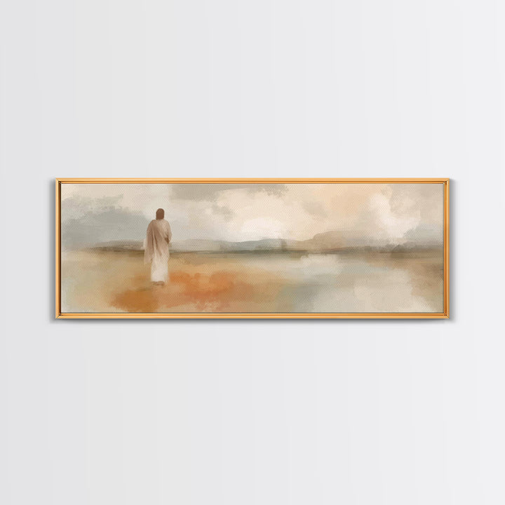 Still Waters Walk | Framed Canvas Print | Panoramic Wall Art | Christian Art Canvas | Christian Art | Jesus Painting | Minimalist Christian