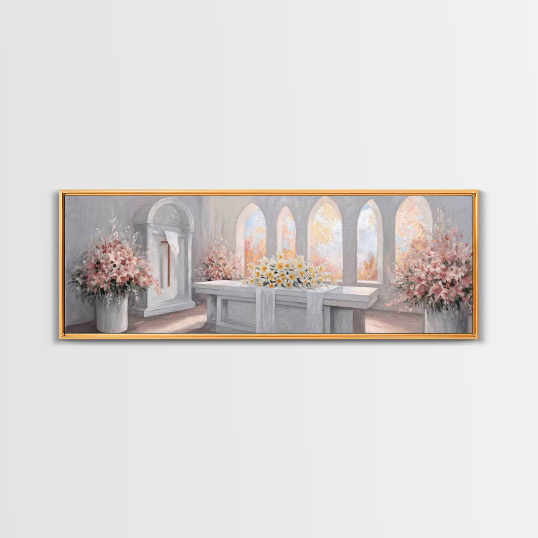 Sanctuary Blossoms – Framed Canvas Print – Panoramic Painting – Christian Art – Christian Art Canvas – Christian Decor – Christian Gift Ide